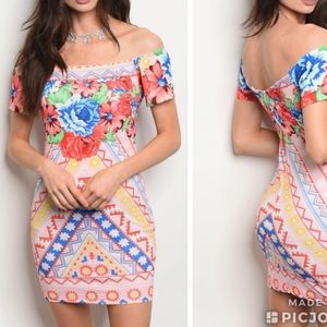 LAST 1! Tropical Print off shoulder dress!